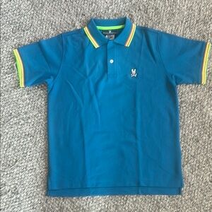 Psycho Bunny Blue Polo Shirt with Rainbow Trim